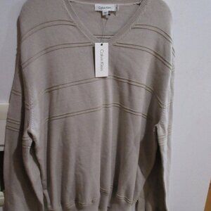 NWT! CALVIN KLEIN Sweater 100% cotton knit classic  V Neck (XXL) beige oatmeal